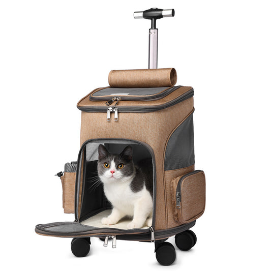 Pet Backpack Traveling Cat Backpack With Universal Wheel Trolley Pet Bag