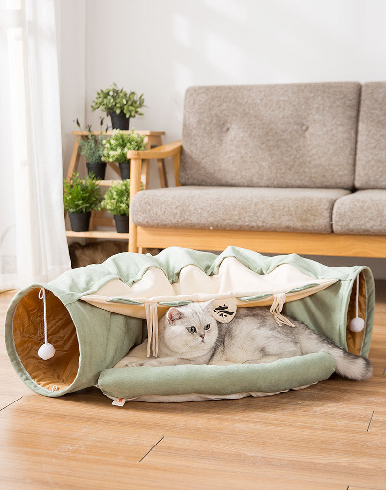 Cat Tunnel Bed with Cushion Mat