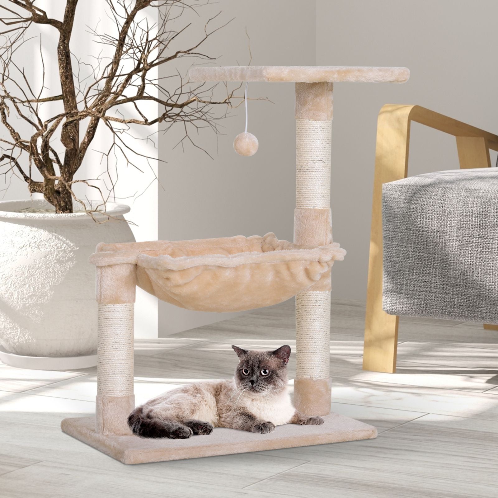 PawHut Cat Tree Hammock with Natural Sisal Scratching Post | Cat Tree