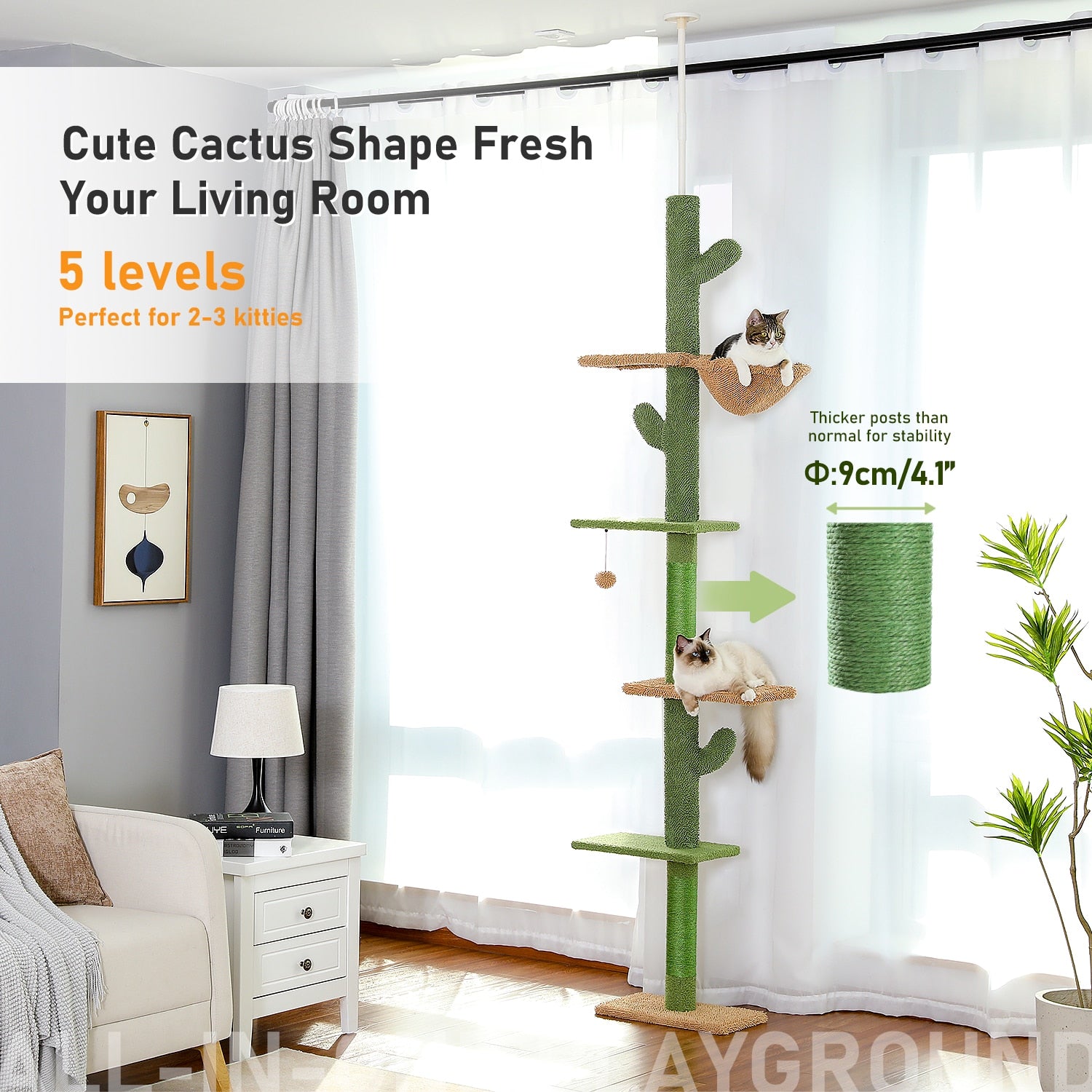 5 Layers Cactus Cat Tree | 5-Tier Floor to Ceiling Cat Tree