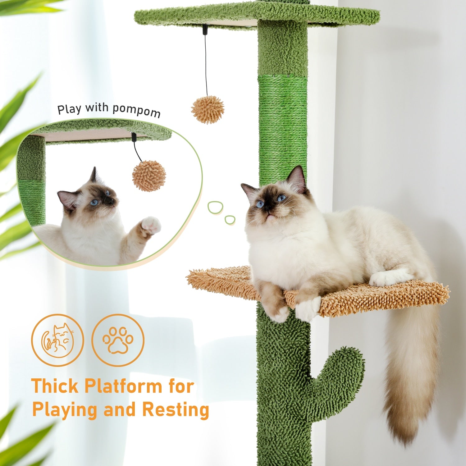 5 Layers Cactus Cat Tree | 5-Tier Floor to Ceiling Cat Tree