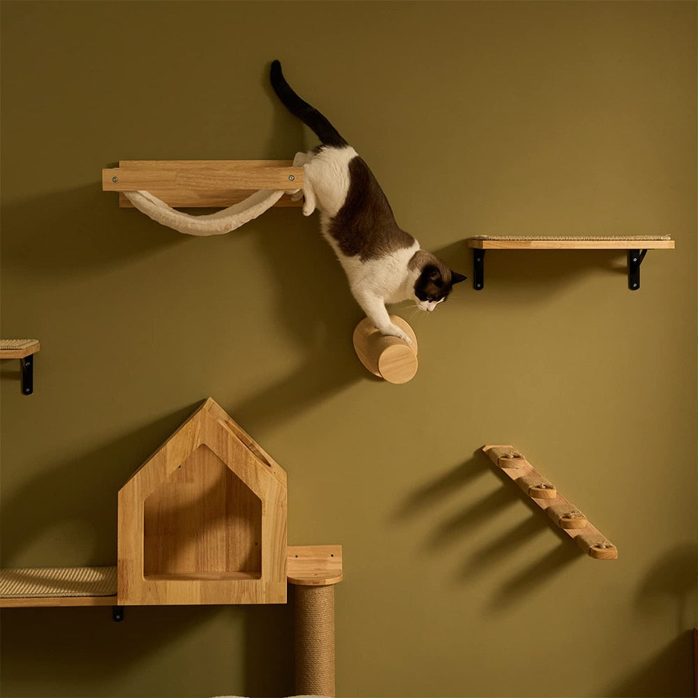 Cat Climbing Shelf Wall Mounted Furniture | Floating Cat Wood Climb Furniture Tree