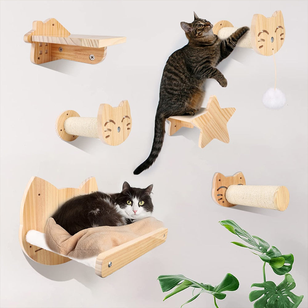 Cat Climbing Shelf Wall Mounted Furniture | Floating Cat Wood Climb Furniture Tree