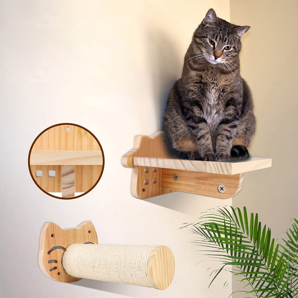 Cat Climbing Shelf Wall Mounted Furniture | Floating Cat Wood Climb Furniture Tree