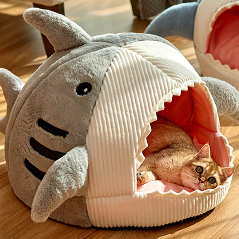 Shark Pet House | Blue Gray Shark Cat Dog Pet Bed House