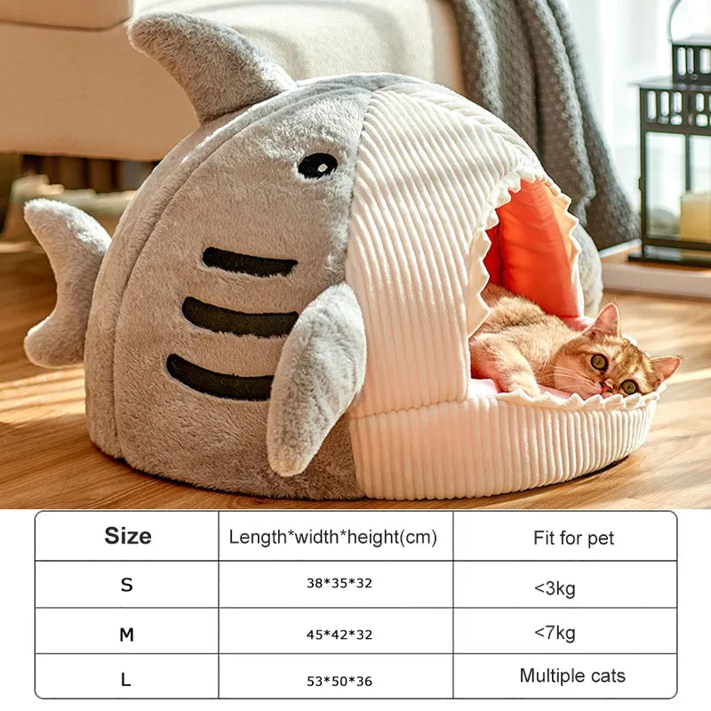 Shark Pet House | Blue Gray Shark Cat Dog Pet Bed House