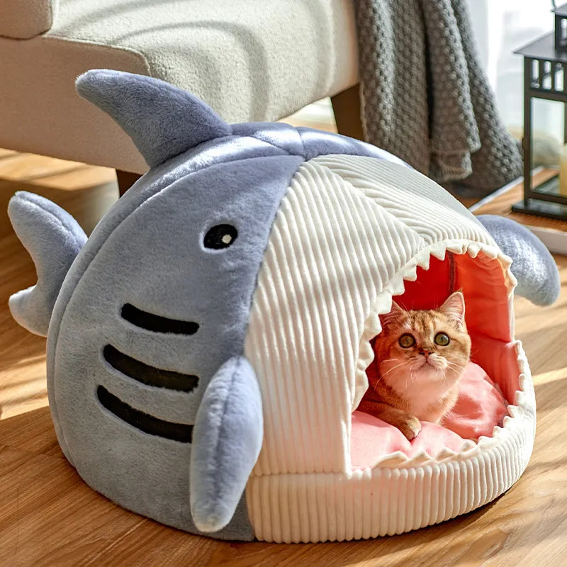 Shark Pet House | Blue Gray Shark Cat Dog Pet Bed House