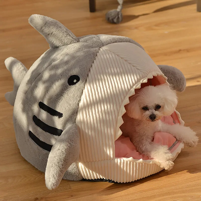 Shark Pet House | Blue Gray Shark Cat Dog Pet Bed House