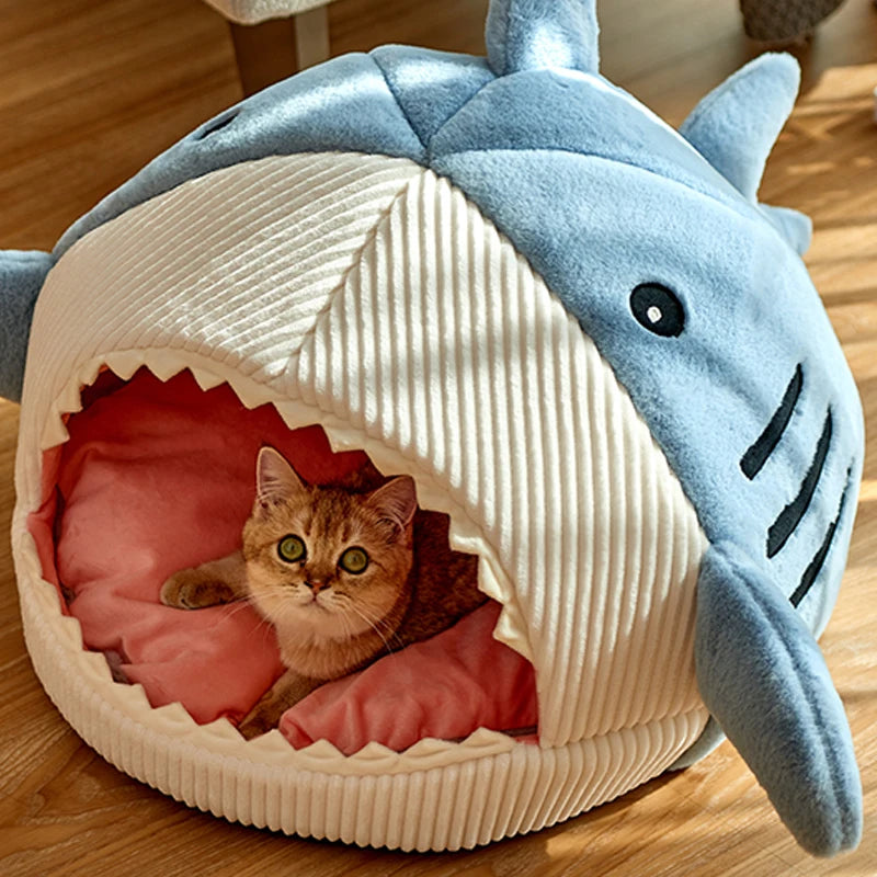 Shark Pet House | Blue Gray Shark Cat Dog Pet Bed House