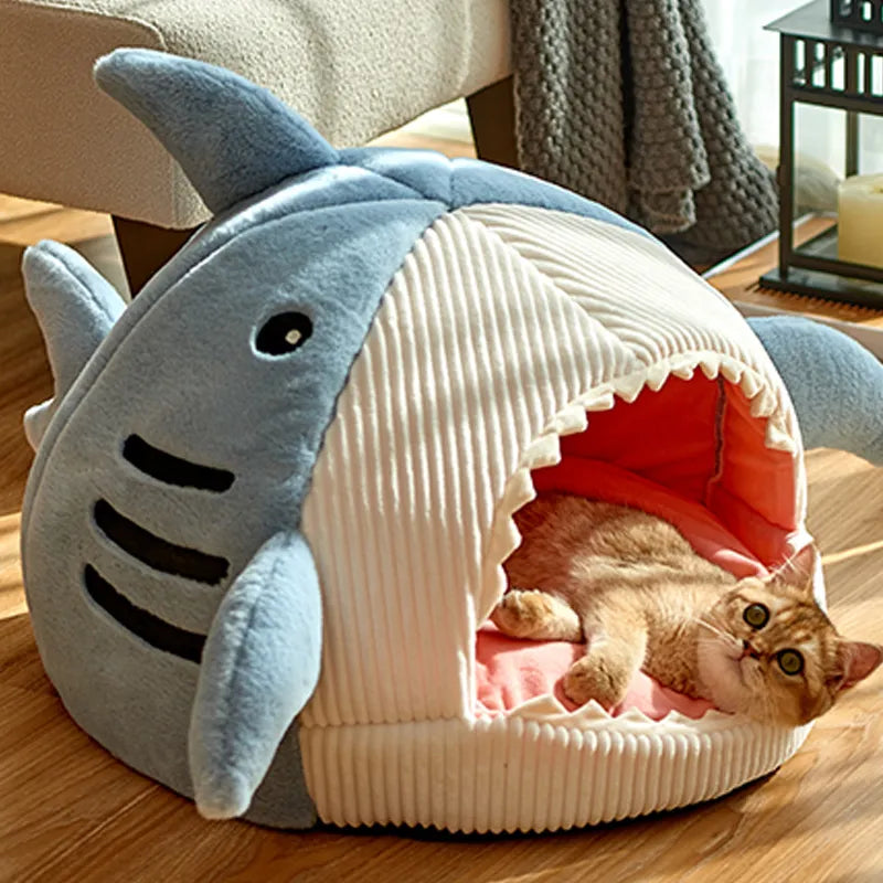 Shark Pet House | Blue Gray Shark Cat Dog Pet Bed House