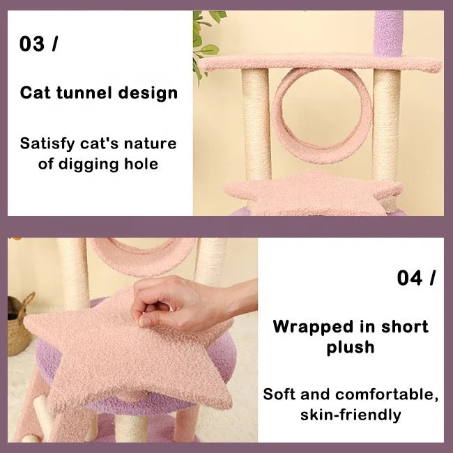 Pink Star Cat Tree | Multi-level Cat Tree | Cat Climbing Frame