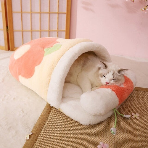 Japanese Sakura Cat Bed | Cat Sleeping Bed | Deep Sleep Winter Dog House