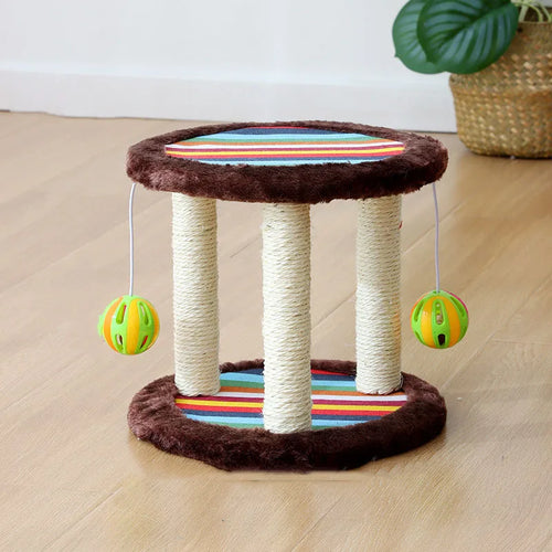 Double Layer Three Poles Rainbow Cat Climbing Frame | Cat Scratcher Toy