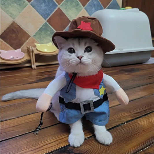 Pet Cat Funny Clothes Cowboy Halloween Cosplay Costume for Small Dog - BaconPaw