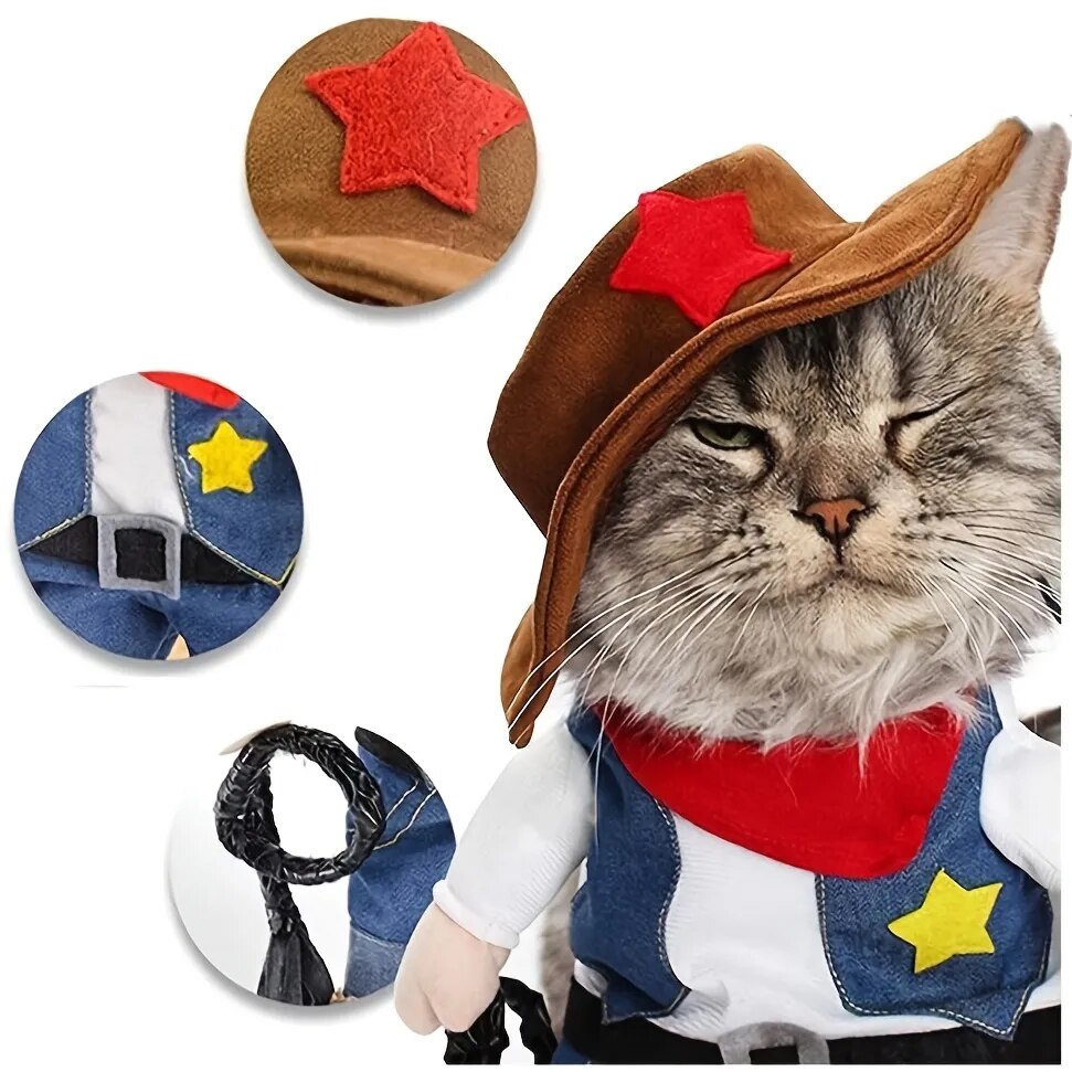 Pet Cat Funny Clothes Cowboy Halloween Cosplay Costume for Small Dog - BaconPaw