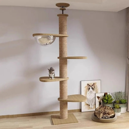 255-265cm Ceiling Tree Tower Large Cat Wooden Scratching Post Gym