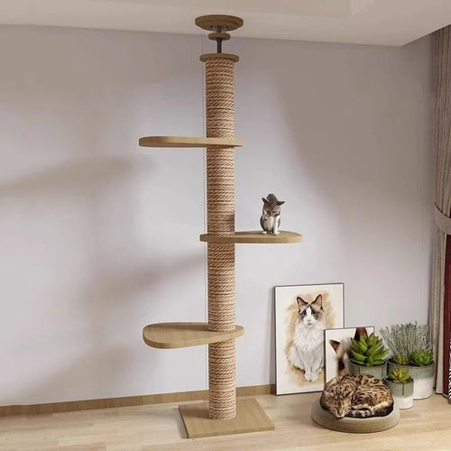 255-265cm Ceiling Tree Tower Large Cat Wooden Scratching Post Gym