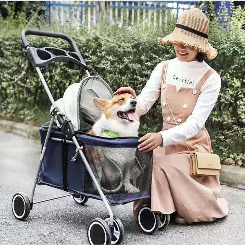 Big Capacity Pet Trolley | 4 Wheel Double pet Stroller for Dogs and Cats