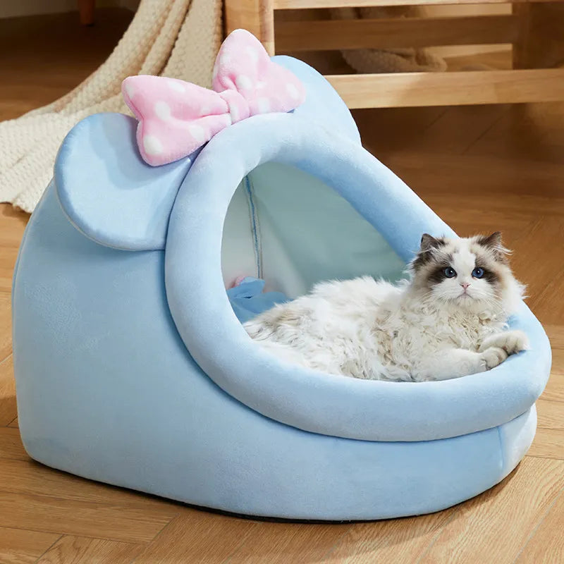 Cute Animal Design Pet Bed | Cute Animal Semi-Closed Pet Cat Bed