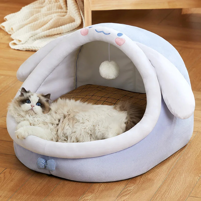 Cute Animal Design Pet Bed | Cute Animal Semi-Closed Pet Cat Bed