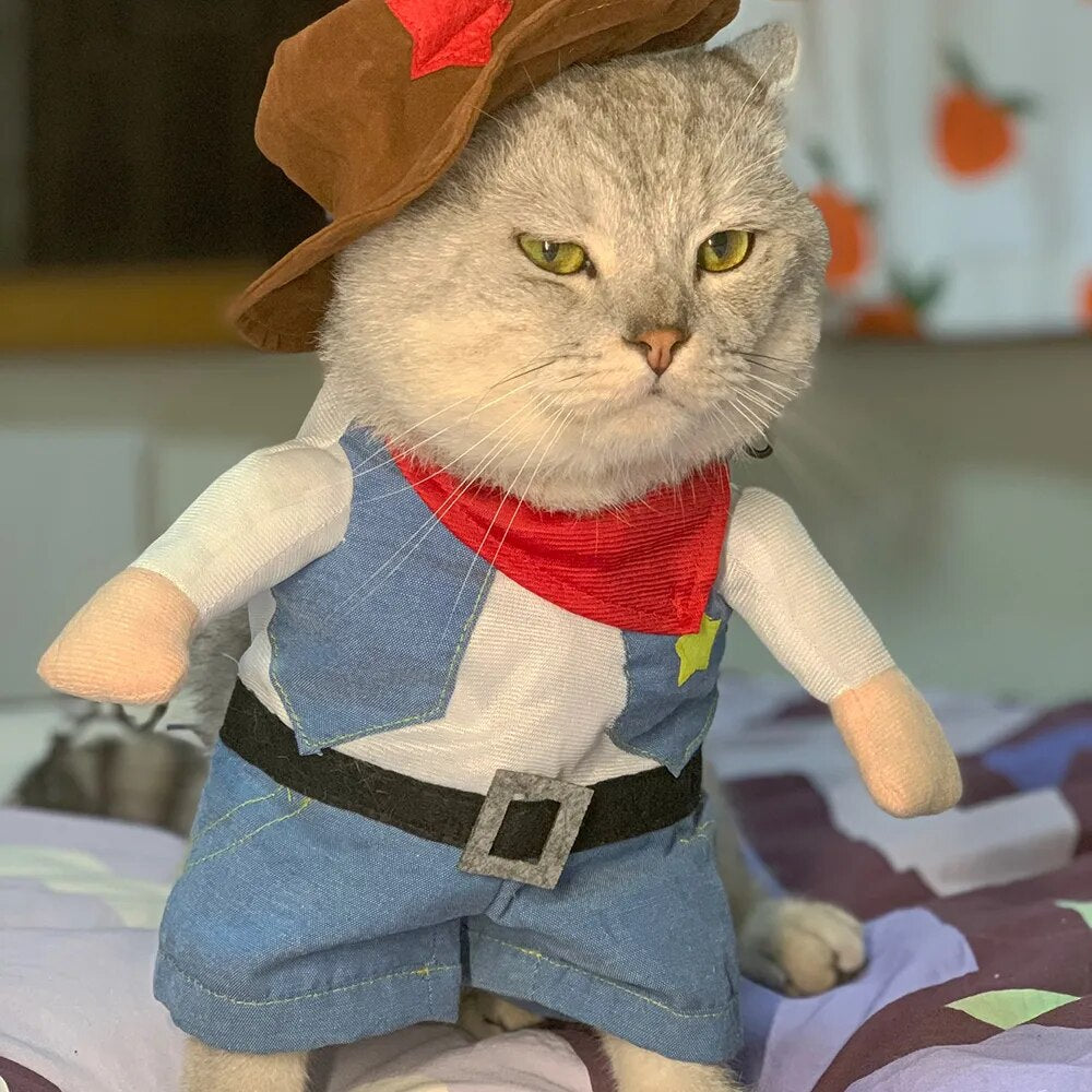 Pet Cat Funny Clothes Cowboy Halloween Cosplay Costume for Small Dog - BaconPaw