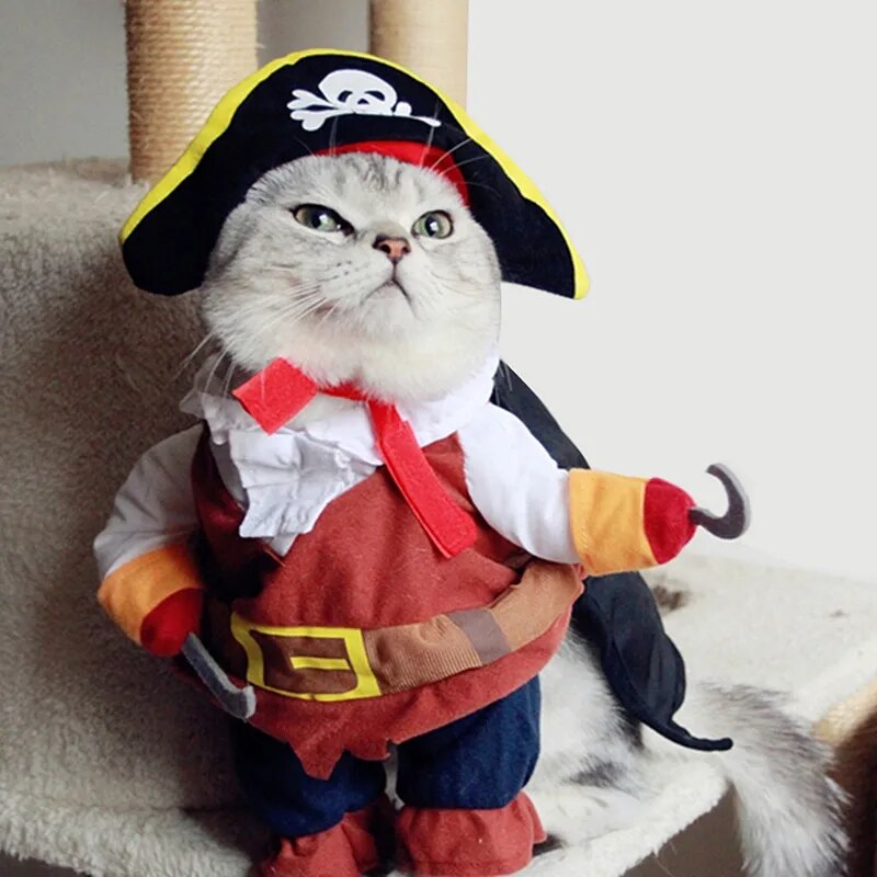 Funny Cat Costumes Pirate Suit Cat Clothes Kitty Kitten Corsair - BaconPaw