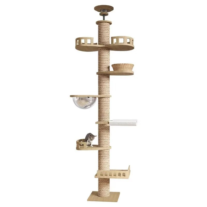 255-265cm Ceiling Tree Tower Large Cat Wooden Scratching Post Gym