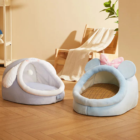 Cute Animal Design Pet Bed | Cute Animal Semi-Closed Pet Cat Bed