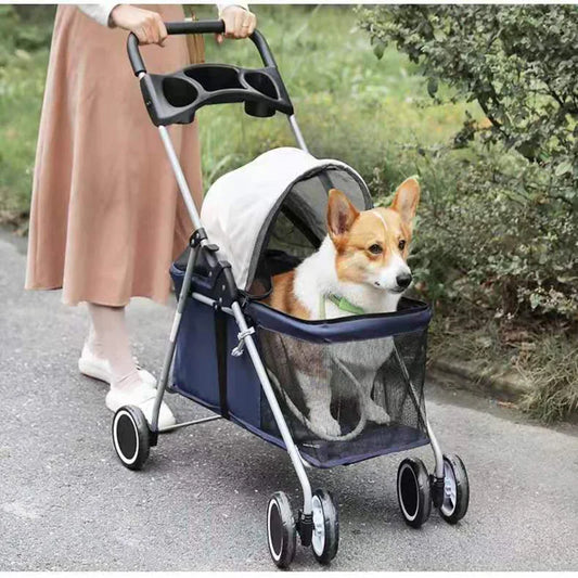 Big Capacity Pet Trolley | 4 Wheel Double pet Stroller for Dogs and Cats