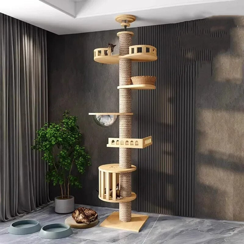 255-265cm Tongtianzhu Cat Climbing Frame Nest Tree Solid Wood Cat