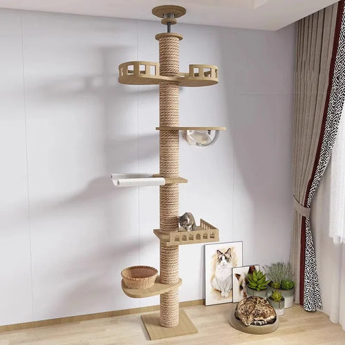 255-265cm Ceiling Tree Tower Large Cat Wooden Scratching Post Gym