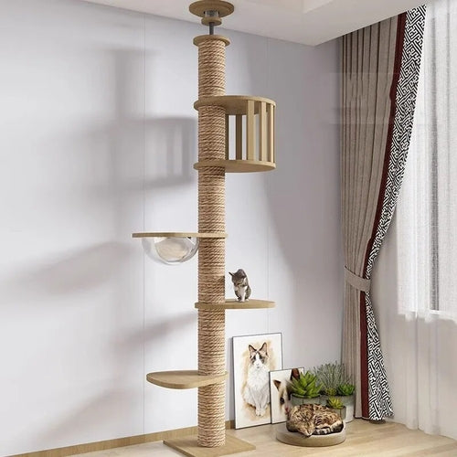 255-265cm Ceiling Tree Tower Large Cat Wooden Scratching Post Gym