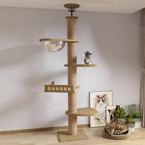 255-265cm Ceiling Tree Tower Large Cat Wooden Scratching Post Gym