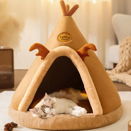 Fawn Tent Pet Nest | Cat House Christmas Reindeer Elk Winter Comfy Pet Tent