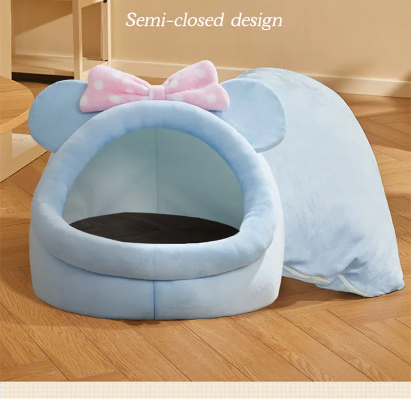 Cute Animal Design Pet Bed | Cute Animal Semi-Closed Pet Cat Bed