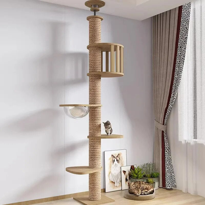 255-265cm Ceiling Tree Tower Large Cat Wooden Scratching Post Gym