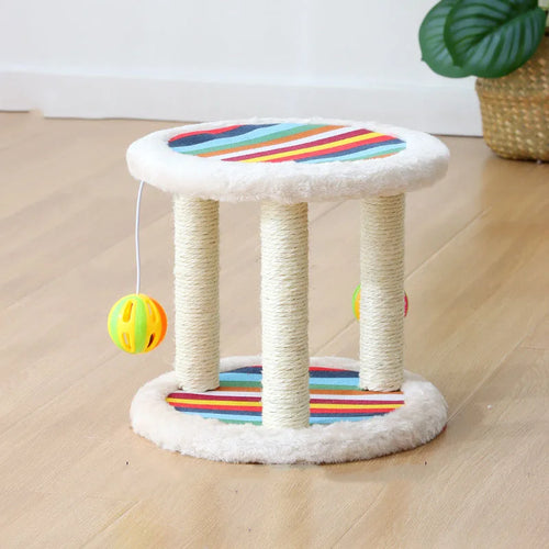 Double Layer Three Poles Rainbow Cat Climbing Frame | Cat Scratcher Toy