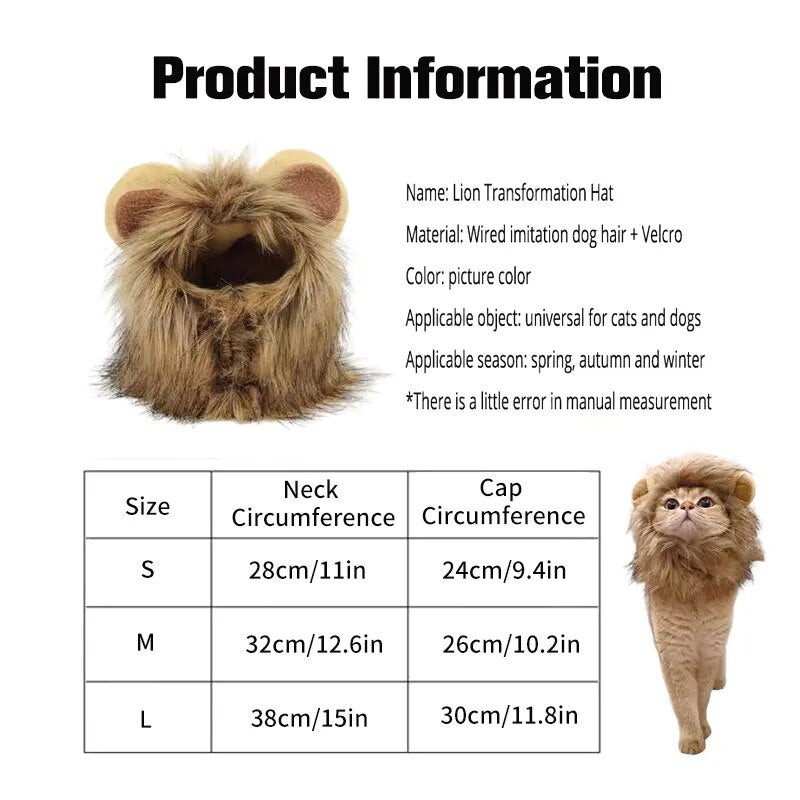 Cat Costume Cute Lion Mane Cat Wig Hat Cosplay Clothes Cap Dress Up - BaconPaw