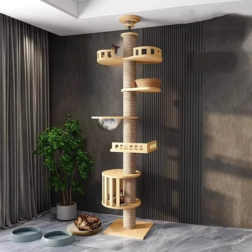 255-265cm Tongtianzhu Cat Climbing Frame Nest Tree Solid Wood Cat