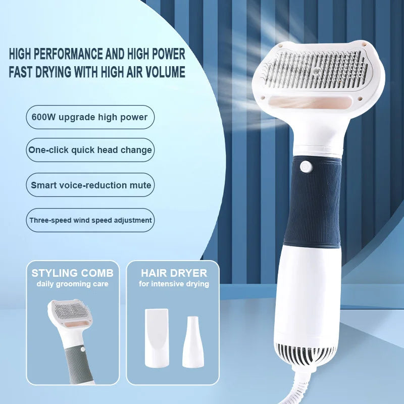 3-In-1 Pet Quiet Dryer and Comb | Pet Dog Hair Dryer Brush