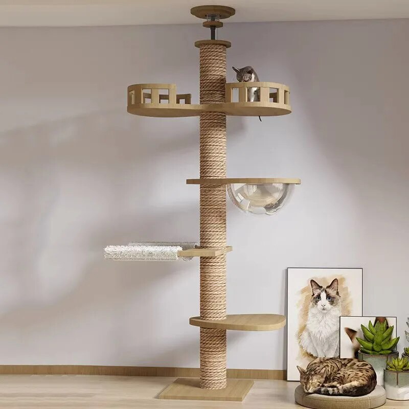 255-265cm Ceiling Tree Tower Large Cat Wooden Scratching Post Gym