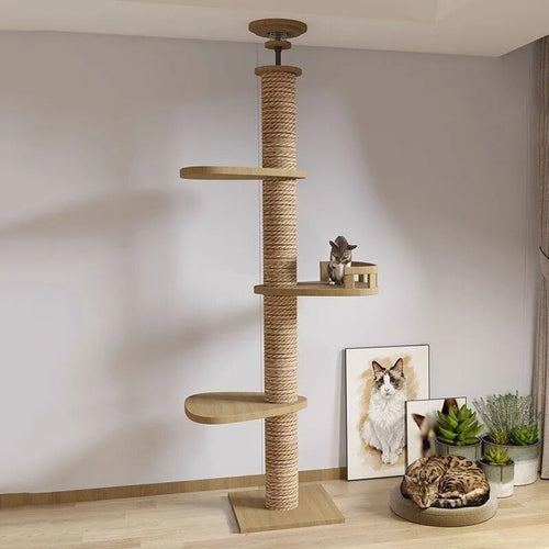 255-265cm Ceiling Tree Tower Large Cat Wooden Scratching Post Gym