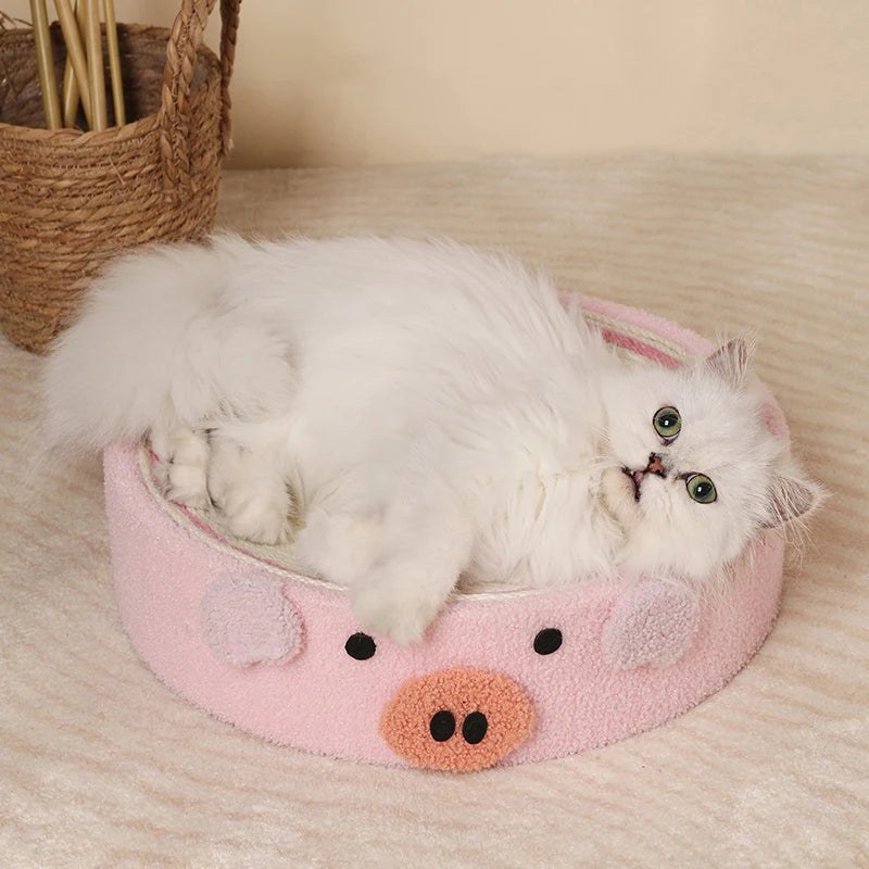 Cute Animal 2 in 1 Round Scratcher Bed | Cat Scratching Bed Round