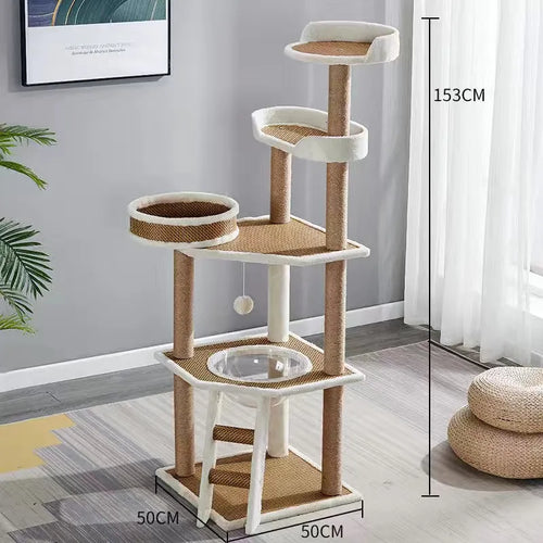 6 Layers White Wooden Cat Tree | 6 Levels Cat Tower | Cat Tree