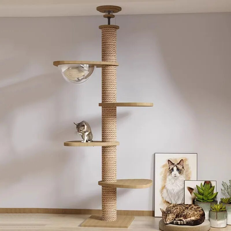 255-265cm Ceiling Tree Tower Large Cat Wooden Scratching Post Gym