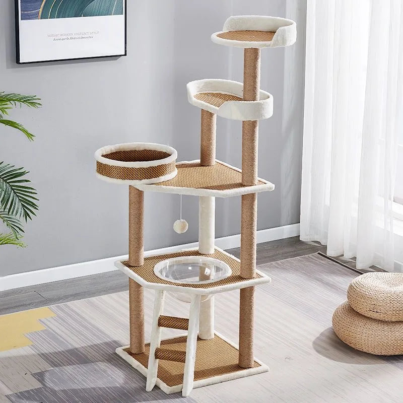 6 Layers White Wooden Cat Tree | 6 Levels Cat Tower | Cat Tree