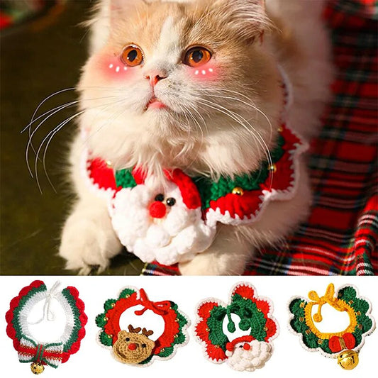 Christmas Pet Hand Woven Wool Collar for Cat Santa Claus Elk - BaconPaw