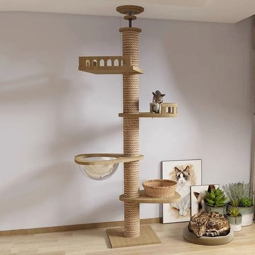 255-265cm Ceiling Tree Tower Large Cat Wooden Scratching Post Gym