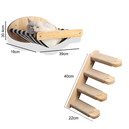 Wall Mounted Climbing Wooden Shelves Hammock Set | Cat Climbing Frame Cat Tree