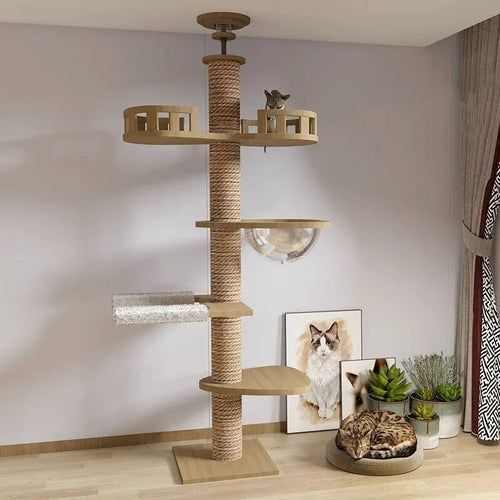 255-265cm Ceiling Tree Tower Large Cat Wooden Scratching Post Gym